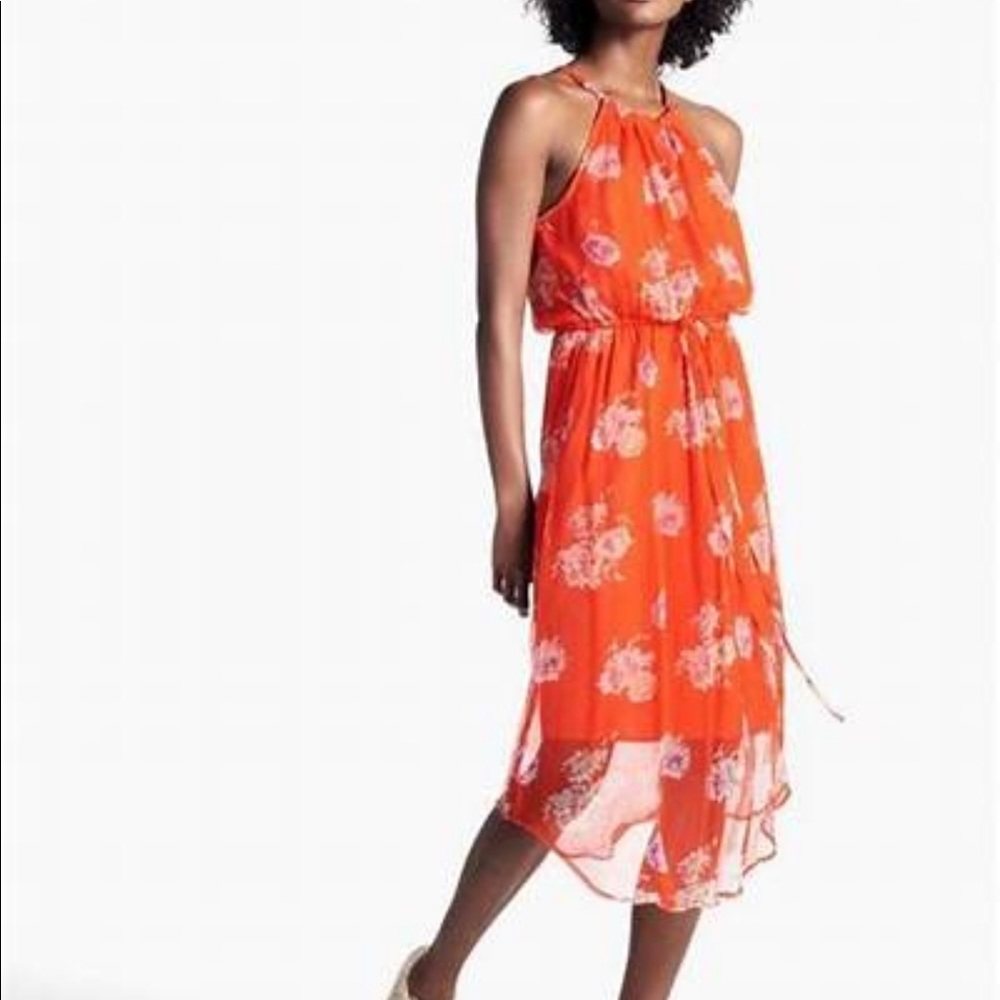 Lucky Brand Orange Blouson Pop Floral Dress